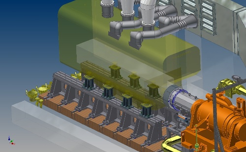 3D-Darstellung der mechanischen Adaption in einem Großmotoren-Prüfstand